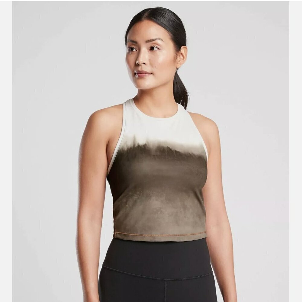 Athleta Shanti Watercolor Ombre Crop Top Size Small in Brown and White